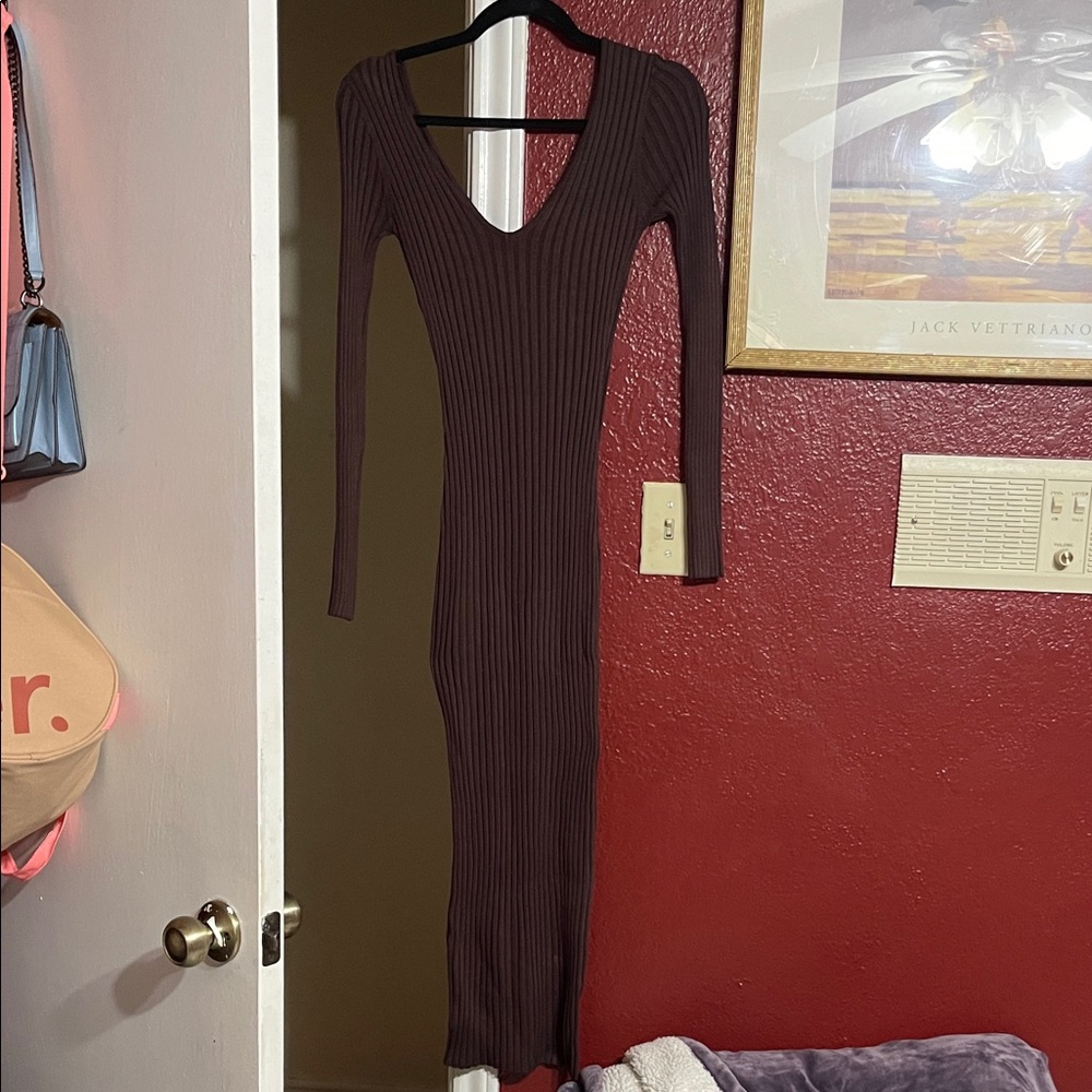 Fashion Nova Deep Brown Long Sleeve Dress